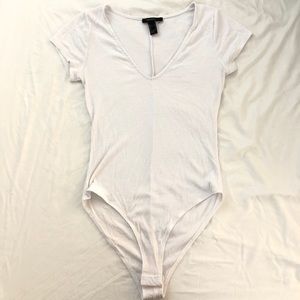 Forever 21 White Ribbed Bodysuit S